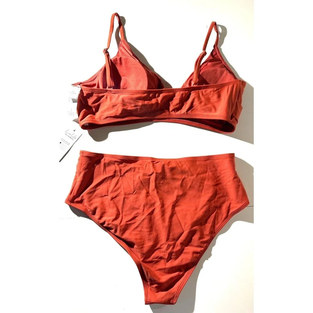Cupshe Womens High-Waisted Bikini Set In Rust Adjustable Straps XL